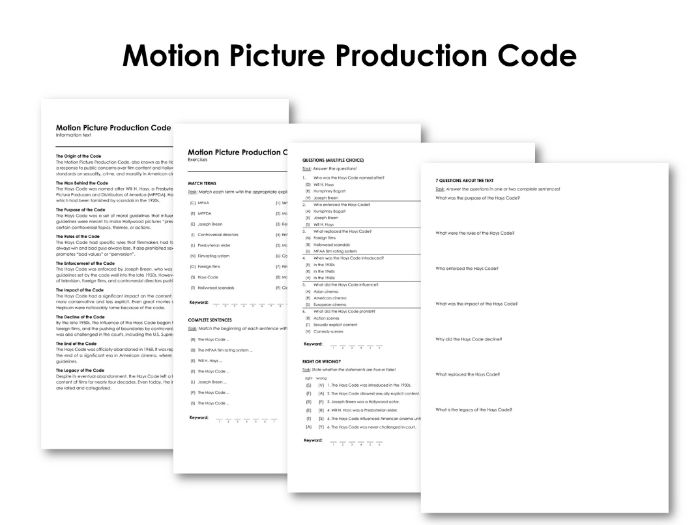 Motion Picture Production Code Teaching Resources
