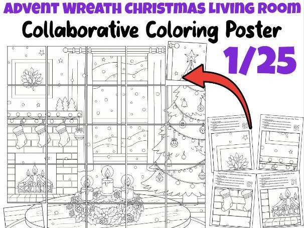 Advent Wreath Christmas Living Room Poster | Cozy Collaborative Coloring Activity
