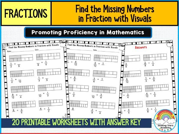 Find the Missing Numbers in Fractions with Visuals Worksheets | Printable Math Practice