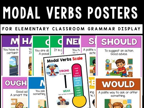 Modal Verbs Posters for Elementary Classroom Grammar Display