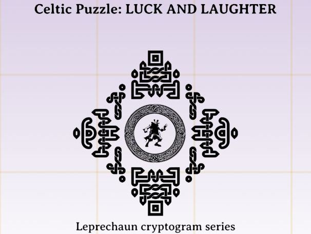 Celtic Puzzle - LUCK AND LAUGHTER- Leprechaun cryptograms