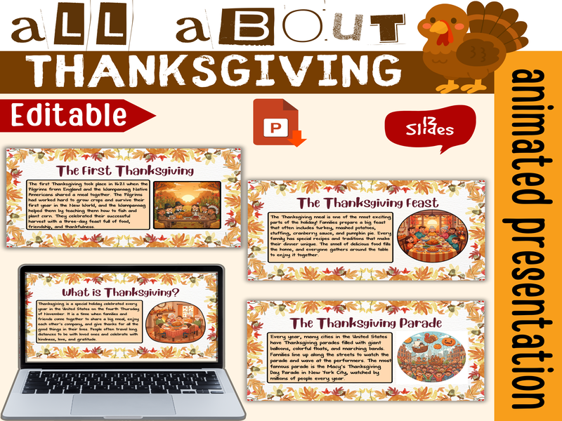 Al About Thanksgiving Animated PowerPoint Presentation Editable Novembre History