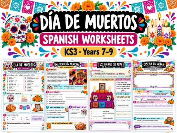 Día de Muertos Spanish Worksheets KS3 – Vocabulary, Culture, Reading & Writing (Day of the dead)