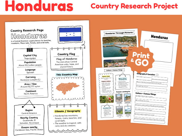 Honduras Country Research Project | Geography & Culture Worksheets