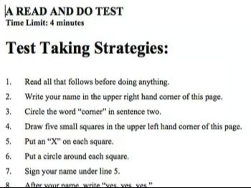 Test Taking Strategies / Follow Directions Prank/Fake Quiz