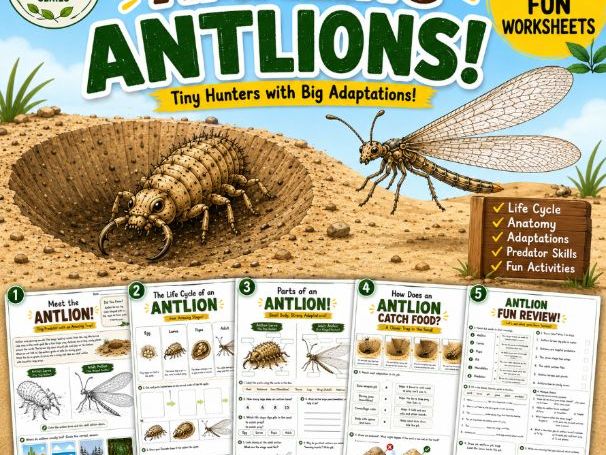 Amazing Antlions|Science Worksheets |Life Cycle, Adaptations, anatomy| Ages 6-10