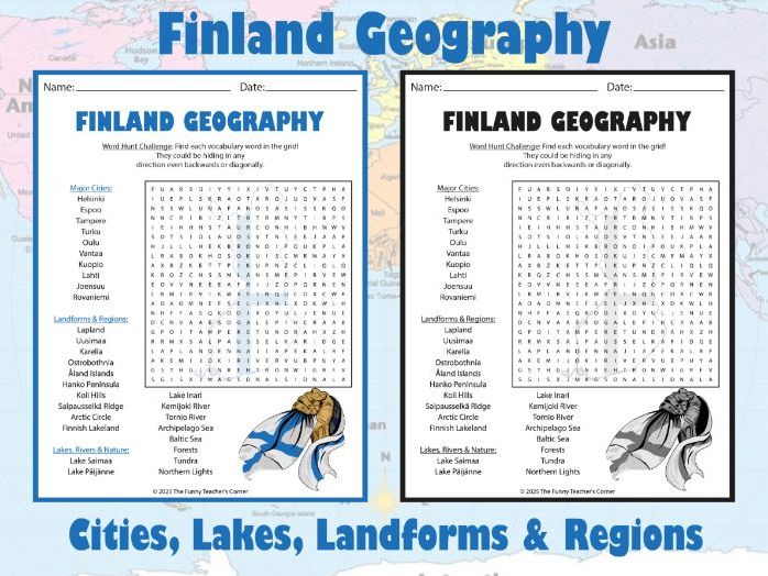 Finland Geography Word Search | Cities, Lakes, Landforms & Regions Activity