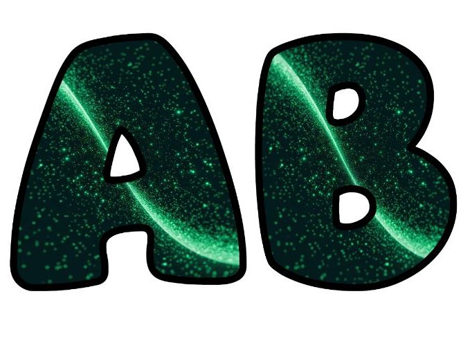 Green Glitter Art Design Classroom Display | Lettering Set | Whole Alphabet A-Z and 0-9
