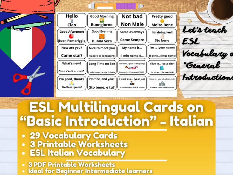 ESL Multilingual Vocabulary Flashcards on "General Introductions" - Italian