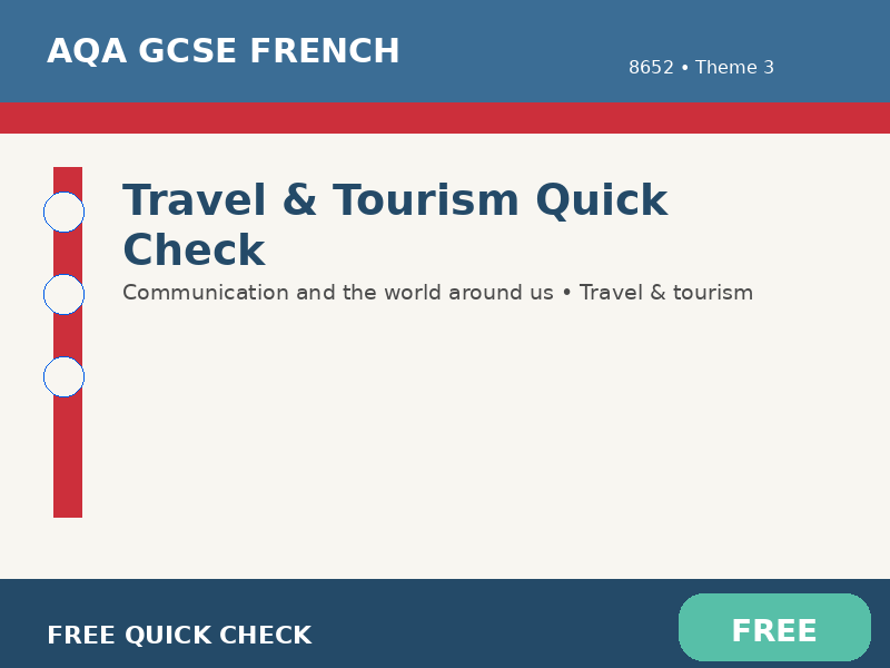 AQA GCSE French 8652 - Travel & Tourism Quick Check