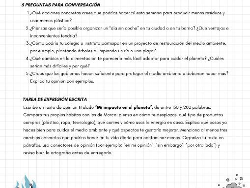 Reading, Speaking and Writing Practice on Environmental Issues - Medio Ambiente