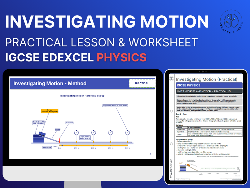 Investigating Motion – Lesson, Practical Sheet & Mark Scheme – Unit 1 – IGCSE Physic