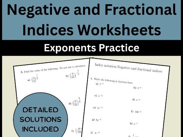 Negative and Fractional Indices Worksheets Exponents Practice