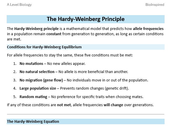 The Hardy-Weinberg Principle A Level Biology AQA