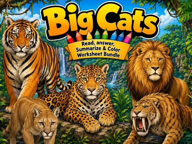 Big Cats Worksheet Bundle (25 Assignments)