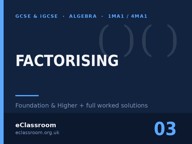 GCSE & iGCSE Factorising worksheet