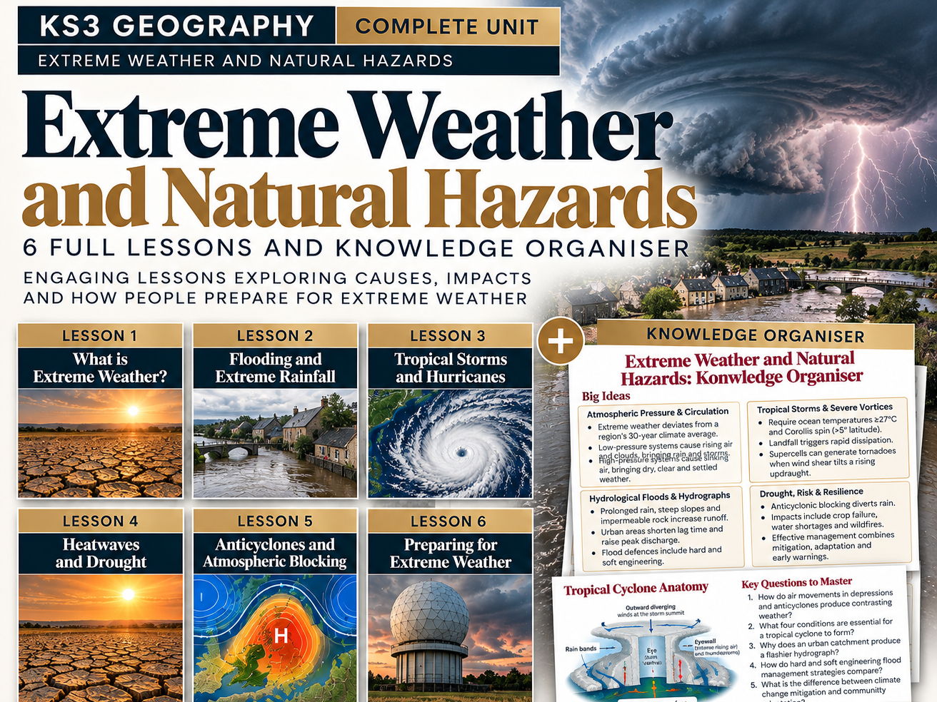 KS3 Geography | Extreme Weather and Natural Hazards | 6 Complete Lessons, Worksheets & Knowledge Organiser