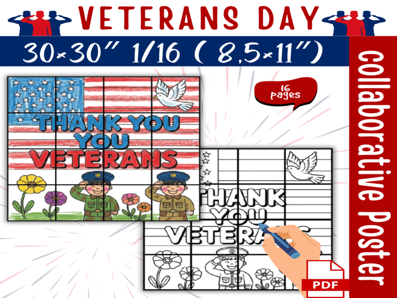 Veterans Day Collaborative Coloring Poster | Thank you Activity Bulletin Banner