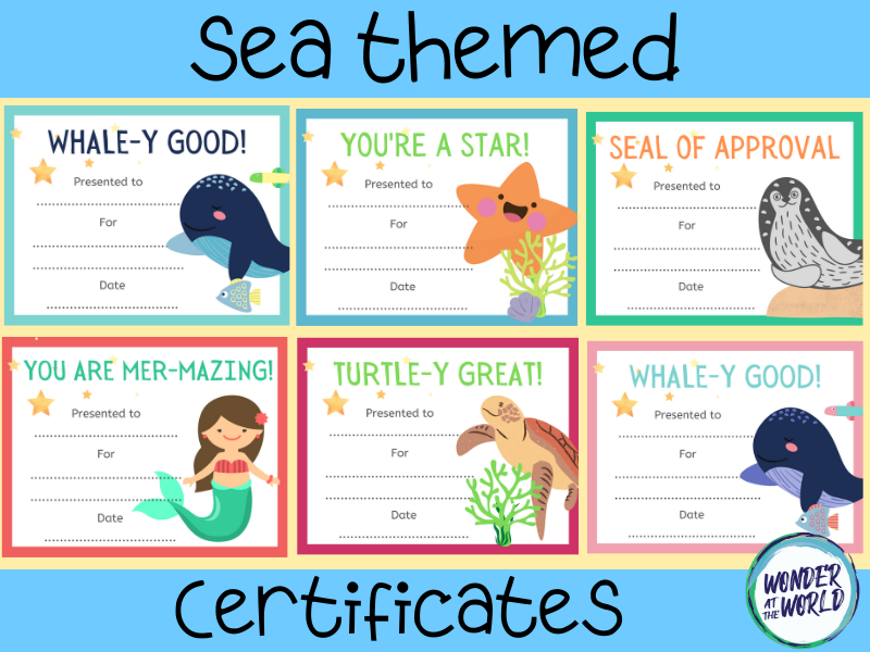 Sea themed certificates to print or use online