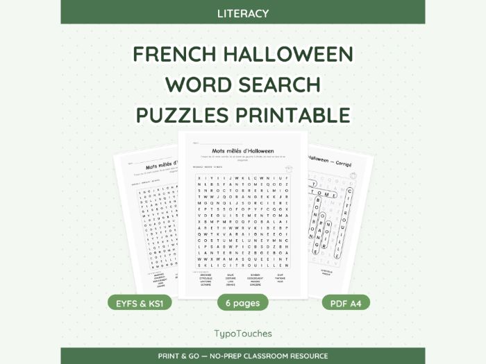 French Halloween Word Search Puzzles | 6 pp