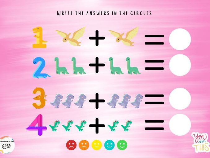 Dinosaur Addition Worksheets EYFS Teaching Resources