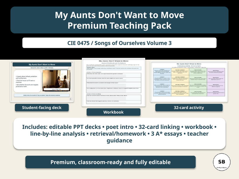 “My Aunts Don’t Want to Move” poem by Moniza Alvi – Full Teaching & Learning Pack - Smithy’s Basics