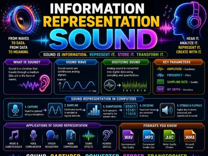 Information representation. Multimedia (Sound) | CS PPT +Worksheets +Activity + Mcq Quiz + Answers