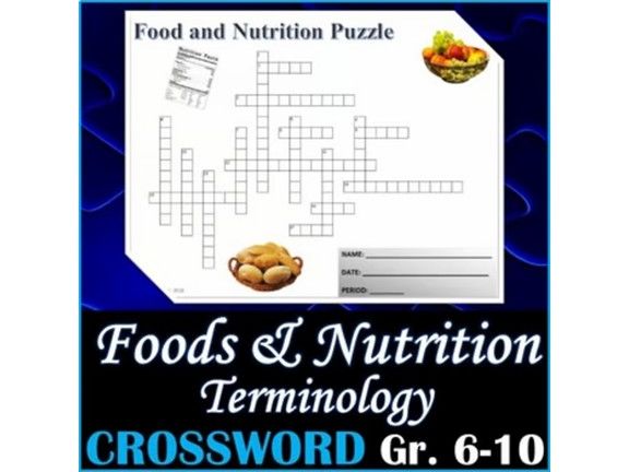 Food & Nutrition Terminology Crossword Puzzle Activity Worksheet