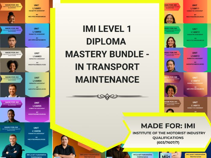 IMI Level 1 Diploma in Transport Maintenance: Full Year 13-Unit Master Bundle (603/7607/7)