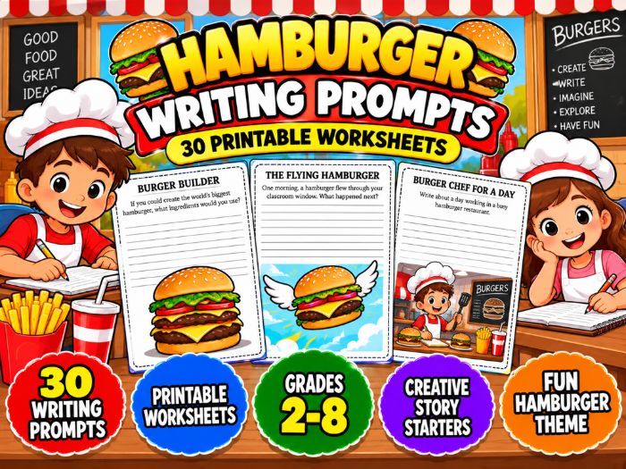 Hamburger Writing Prompts | 30 Printable Creative Writing Worksheets