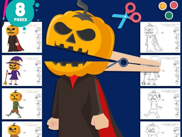 Halloween Pumpkin Puppet Making, Clothespin Craft for Kids