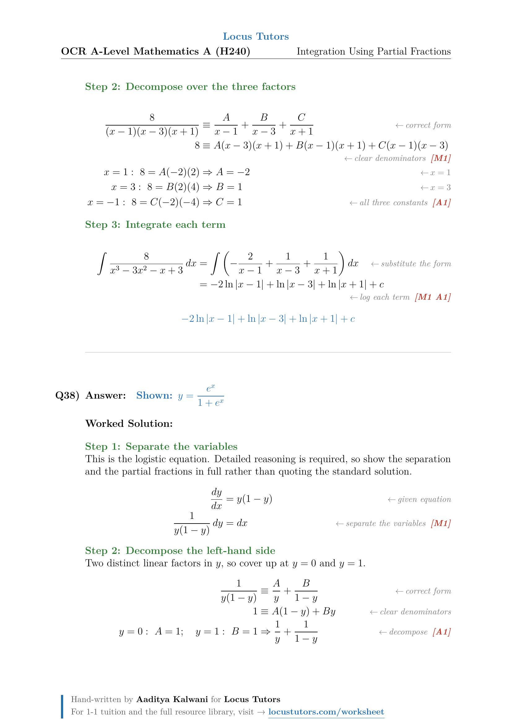 Intigral Example Integration Using Partial Fractions | OCR A-Level Maths | 40 Worked ...