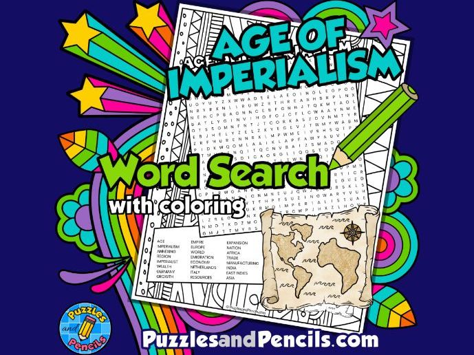Age of Imperialism Word Search Puzzle Activity with Colouring | Eras in World History