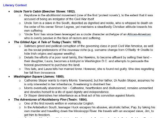 A-Level English Literature: AMERICAN LITERATURE HISTORICAL/LITERARY CONTEXT