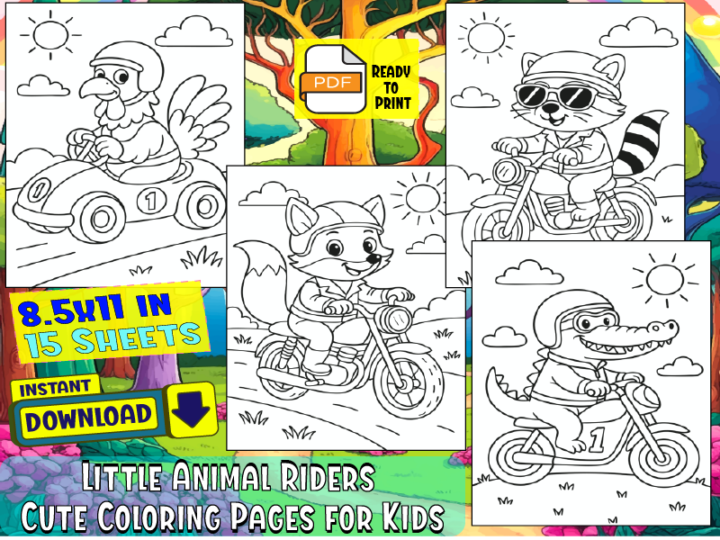 Little Animal Riders – Cute Coloring Pages for Kids