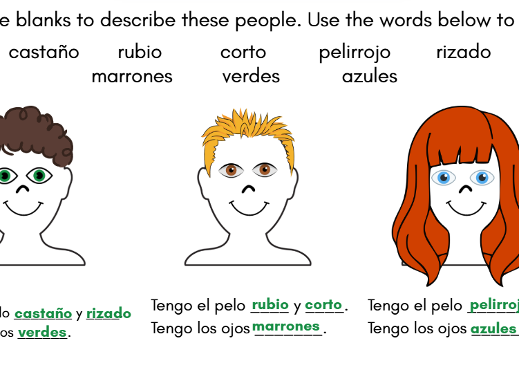 el pelo y los ojos (hair and eyes) Year 7 Spanish Lesson - with PowerPoint and Worksheet