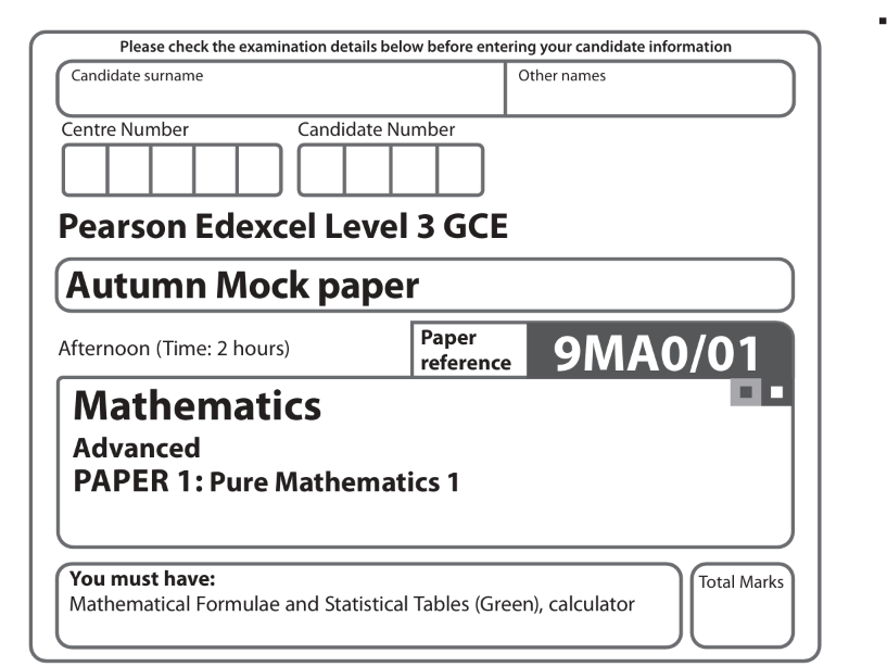 A level  Math Edexcel November Mock