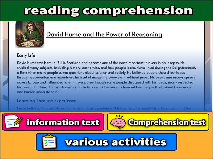 David Hume and the Power of Reasoning- Reading Comprehension, Worksheet & Activities