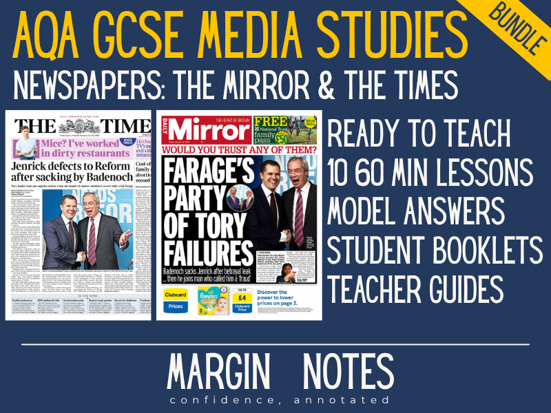 AQA GCSE Media Studies (8572) Newspapers CSP Bundle | The Times + Daily Mirror | 10 Lessons