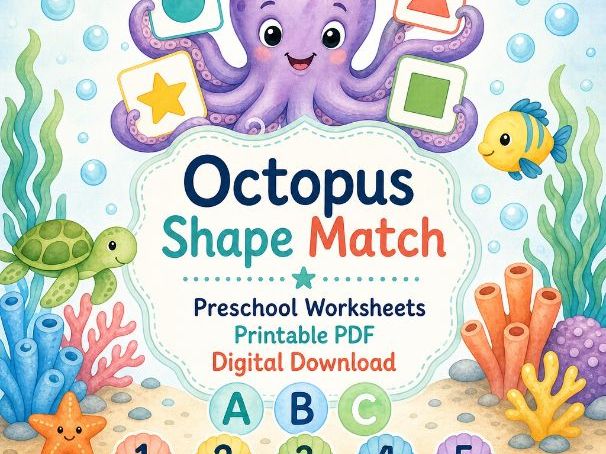 Octopus Shape Preschool Worksheets Pack