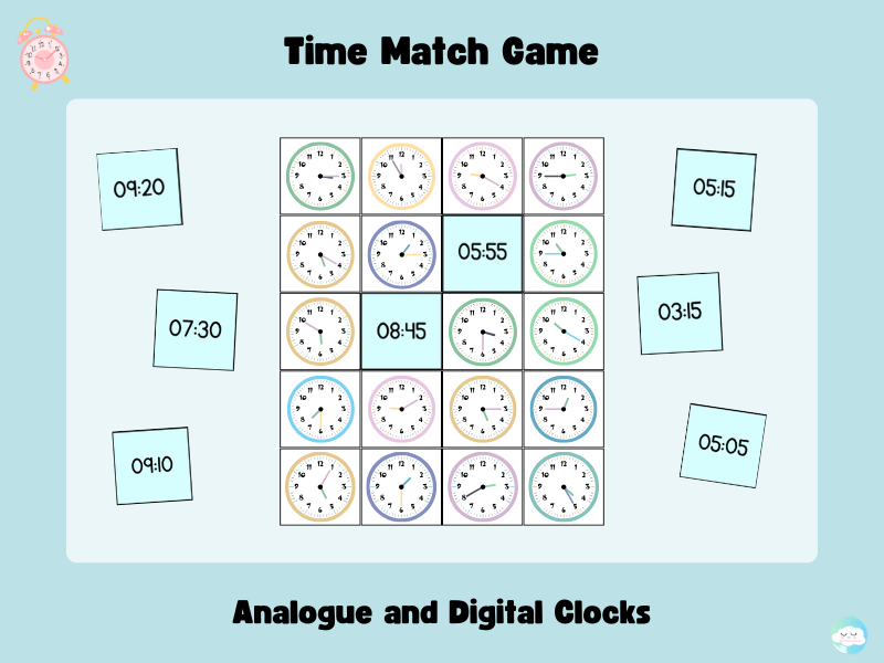 Time Match Game – Analogue and Digital Clocks