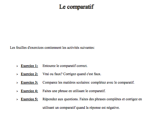 Le comparatif (comparative)