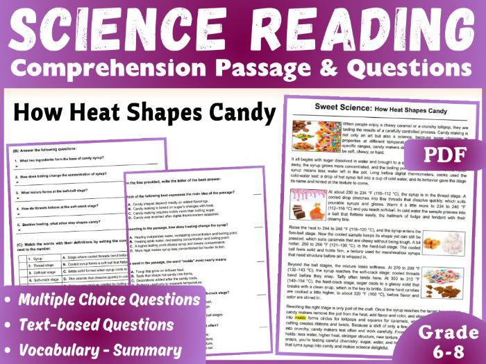 Science Reading Comprehension Passage: Making Candy (4 formats)