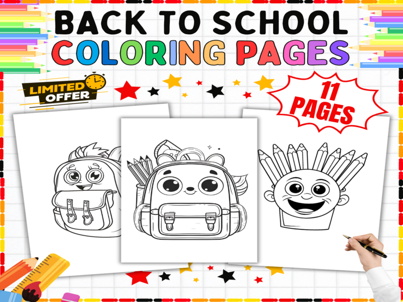 Back to School Coloring Pages for Kids | Cute Backpack Colouring Sheets | No Prep First Day of Schoo
