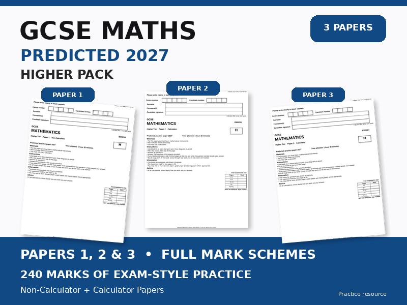 AQA GCSE Maths Higher Predicted Papers 2027 | Papers 1, 2 & 3 + Mark Schemes