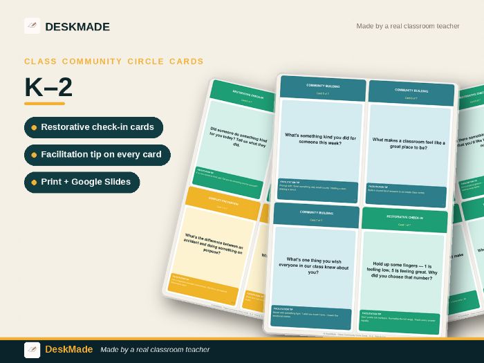 Class Community Circle Cards | K–2 | Restorative SEL + Morning Meeting