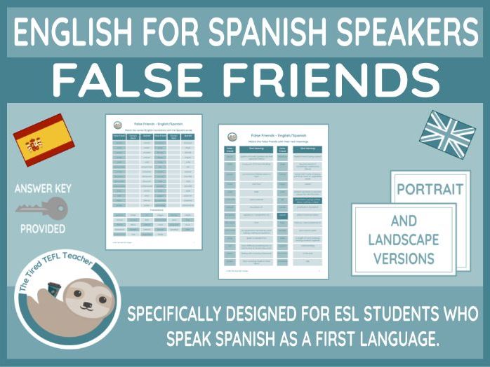 ESL False Friends Worksheets (for Spanish Speakers studying advanced English)