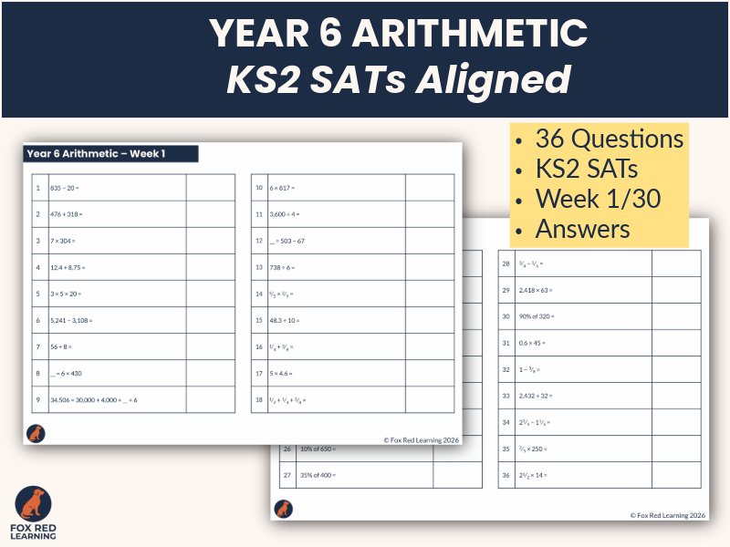 Year 6 SATs Arithmetic Practice – 36 Questions | 2-Page Worksheet + Answers | Week 1