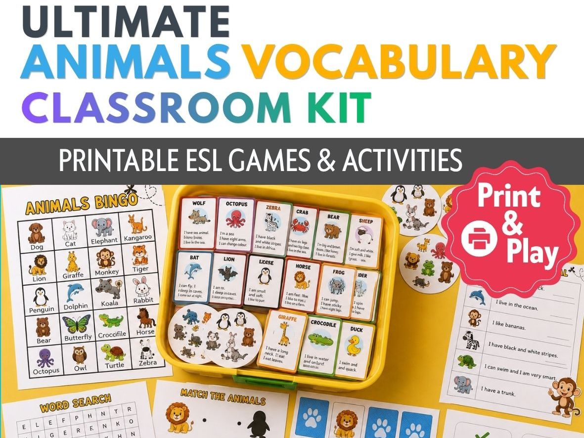 Ultimate Animals Classroom Kit | ESL Animal Activities Bundle | Flashcards
