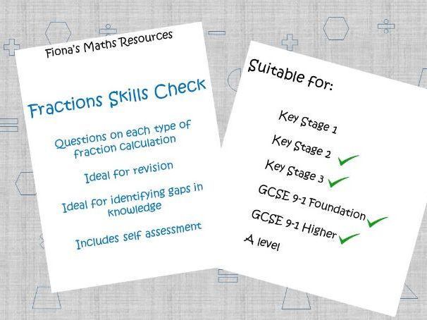 Skills check  fractions calculations